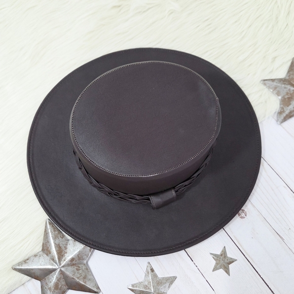 ASN The Coffee Tobacco Faux Leather Cordobés Hat Braided Trim Dark Brown Medium - Picture 5 of 9